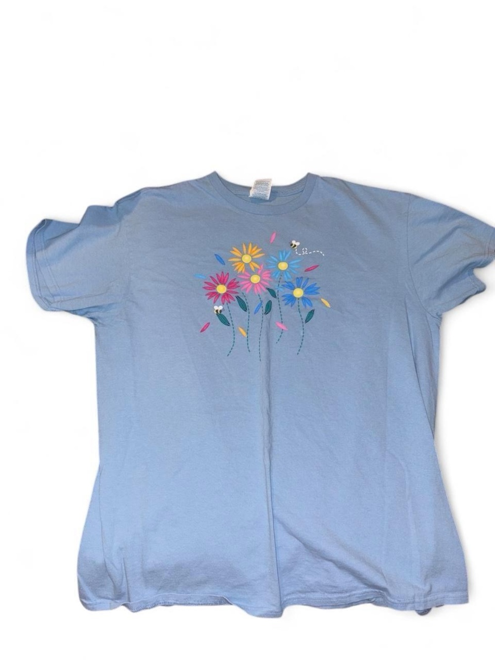 Delta Light Blue Tee with Multicolor Flower Graphic